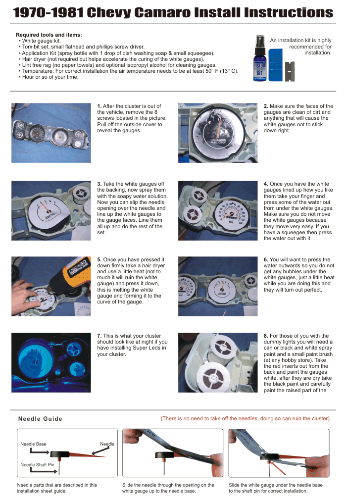 Buy 19701981 Chevrolet Camaro Dash Instrument Cluster White Face