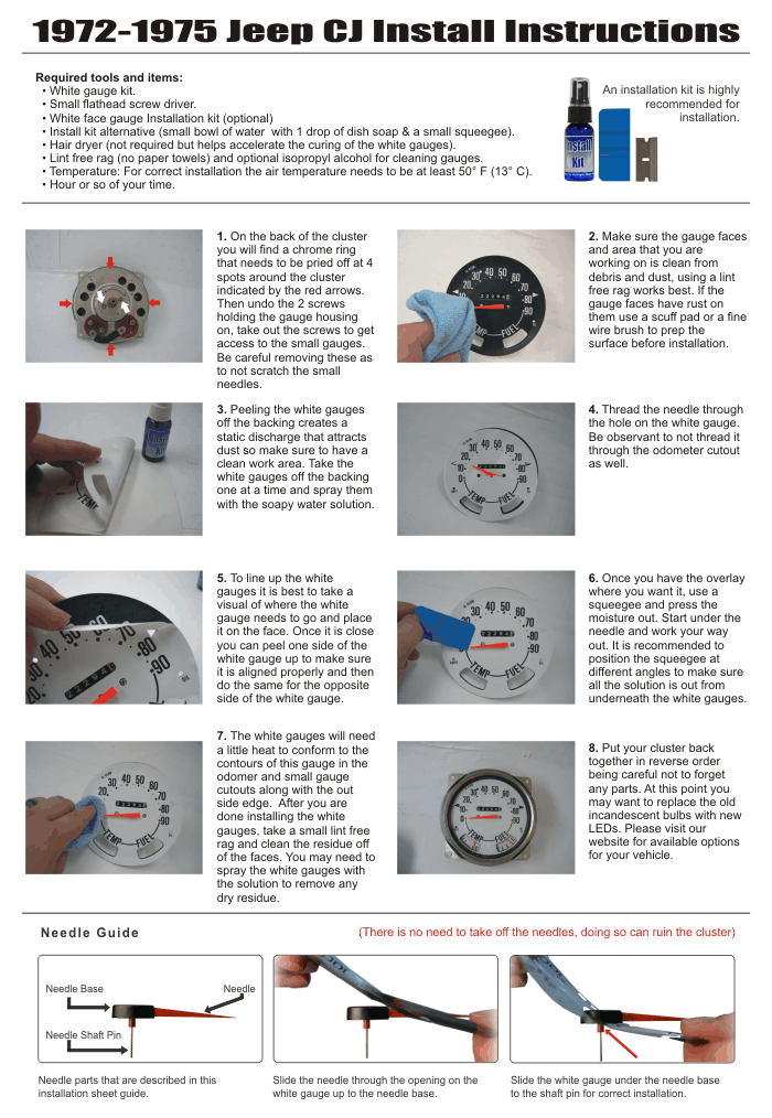 19721975 Jeep CJ5 Full Numbers 90 MPH Dash Instrument Cluster White